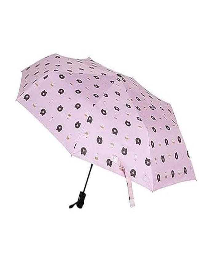 Packcy Bear Cartoon Print 3-Fold Compact Folding Umbrella - Auto Open Close Heavy Duty Travel with Anti-UV Black Coating, Windproof Lightweight Sun & Rain Protection for Women, Kids Teens - Image 1