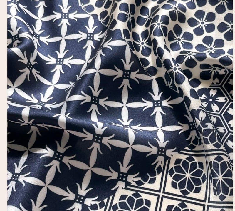 MEISEE Mulberry Silk Scarfs Women Small Square Scarf 21" x 21" Breathable Lightweight Neckerchief Headscarf (Blue and White Patterns) - Image 4