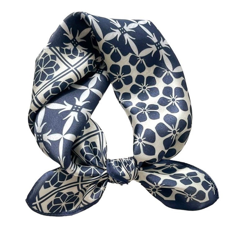 MEISEE Mulberry Silk Scarfs Women Small Square Scarf 21" x 21" Breathable Lightweight Neckerchief Headscarf (Blue and White Patterns) - Image 1