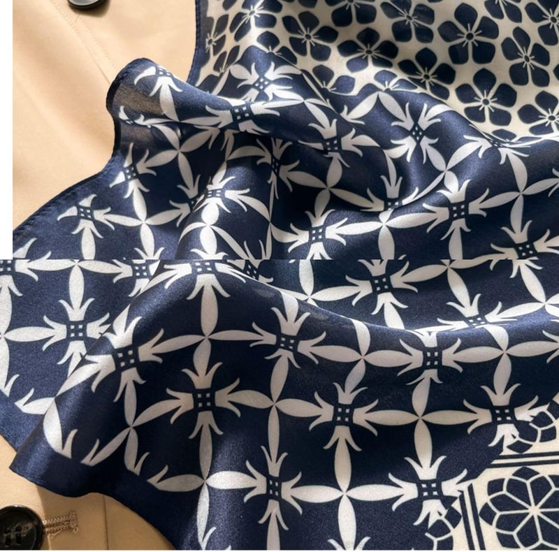 MEISEE Mulberry Silk Scarfs Women Small Square Scarf 21" x 21" Breathable Lightweight Neckerchief Headscarf (Blue and White Patterns) - Image 3