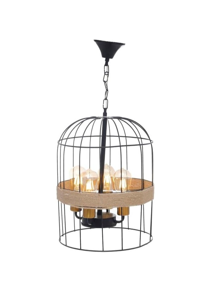 Generic Modern Metal & Linen Chandelier 4 Lights Birdcage Panel, Black UnSaLi-42  - Image 1