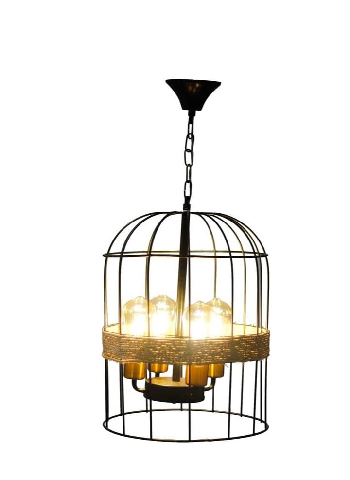 Generic Modern Metal & Linen Chandelier 4 Lights Birdcage Panel, Black UnSaLi-42  - Image 2