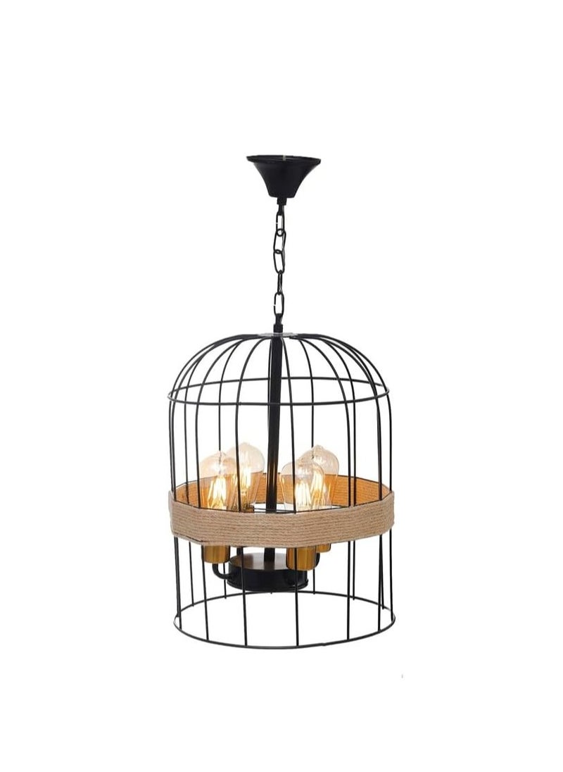 Generic Modern Metal & Linen Chandelier 4 Lights Birdcage Panel, Black UnSaLi-42  - Image 3