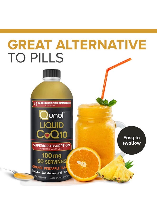 Qunol Liquid Coq10 100Mg Superior Absorption Natural Supplement Form Of Coenzyme Q10 Antioxidant For Heart Health Orange Pineapple Flavored 60 Servings 20.3 Oz Bottle  - Image 3