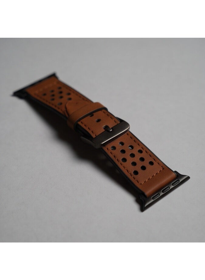 44mm Perforated Leather Watch Band – Brown - Image 1