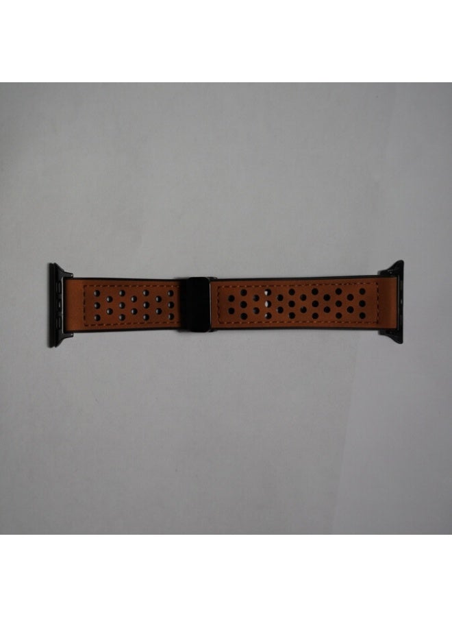 44mm Perforated Leather Watch Band – Brown - Image 2