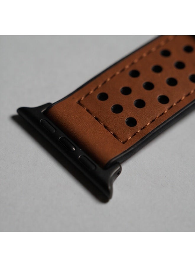 44mm Perforated Leather Watch Band – Brown - Image 4