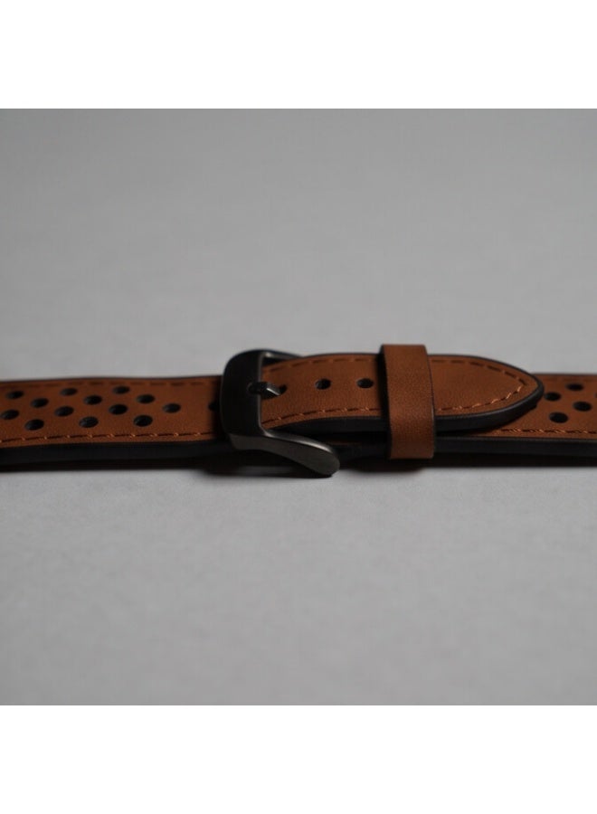 44mm Perforated Leather Watch Band – Brown - Image 3