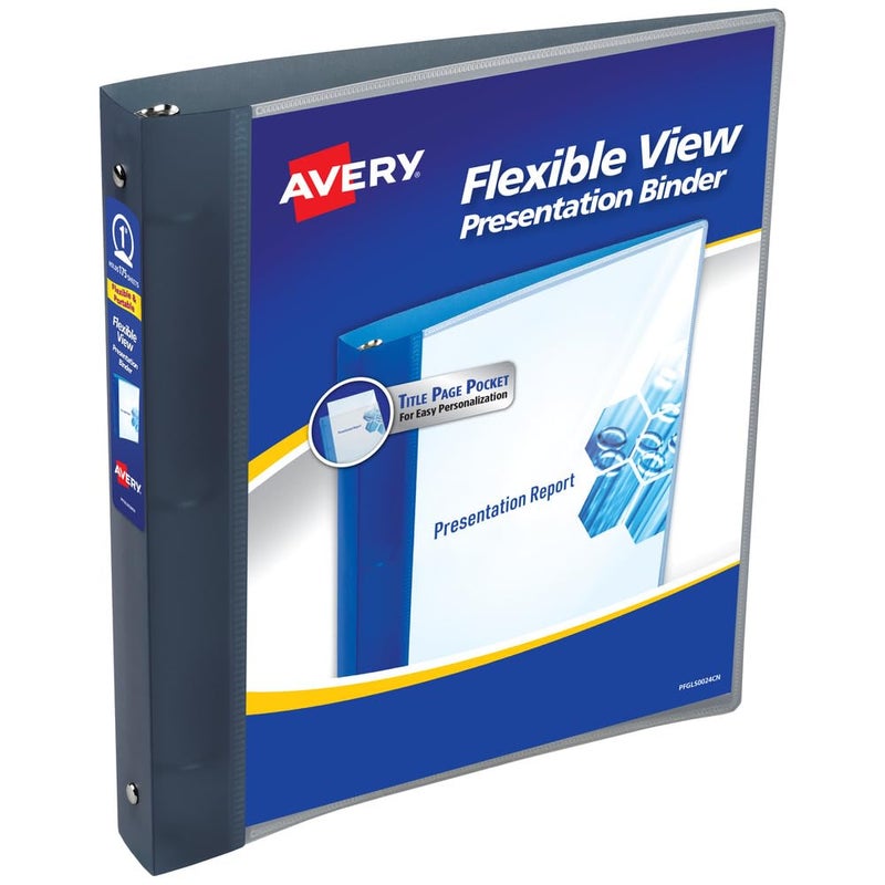 Avery Flexible View 3 Ring Binder, 1 Inch Round Rings, 1 Gray Binder (17676) - Image 1