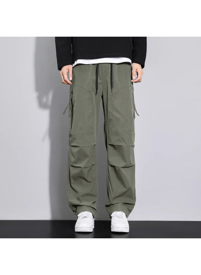 Vuug Summer Outdoor Paratrooper Pants, Autumn Men's Water-repellent Hiking Cargo Straight-leg Casual Trousers, S Army Gree - Image 1