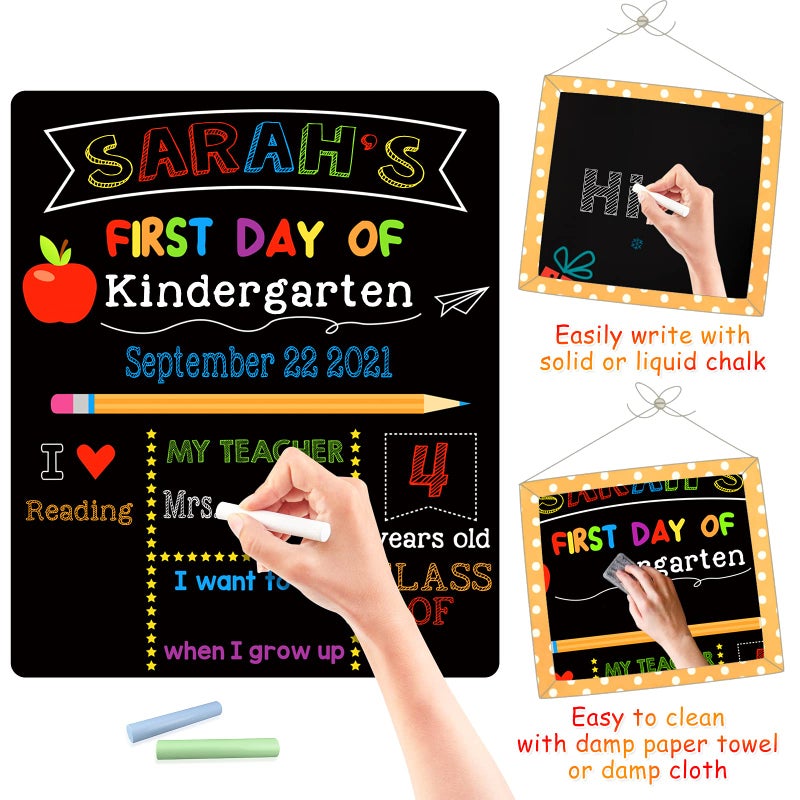 V-Opitos First & Last Day of School Chalkboard, 10 x 12 Inch Double Sided Back to School Sign for Kids/Girls/Boys, Reusable Wooden 1st Day of Preschool/Kindergarten Photo Props - Image 3