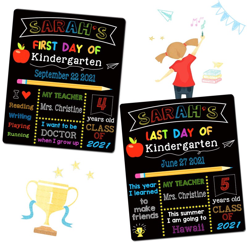 V-Opitos First & Last Day of School Chalkboard, 10 x 12 Inch Double Sided Back to School Sign for Kids/Girls/Boys, Reusable Wooden 1st Day of Preschool/Kindergarten Photo Props - Image 4