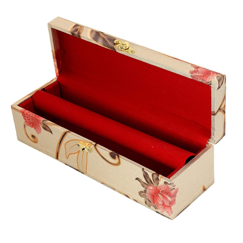 Kuber Industries Kuber Industries Floral Design Wooden 1 Piece One Rod Bangle Storage Box with Lock System (Gold) -CTKTC038182  - Image 4