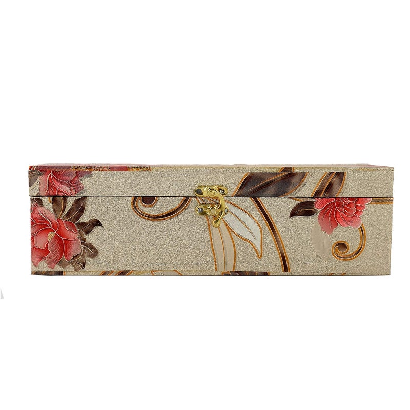 Kuber Industries Kuber Industries Floral Design Wooden 1 Piece One Rod Bangle Storage Box with Lock System (Gold) -CTKTC038182  - Image 3