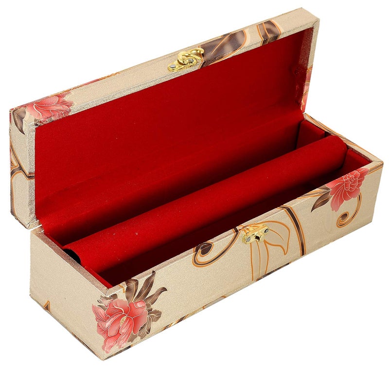 Kuber Industries Kuber Industries Floral Design Wooden 1 Piece One Rod Bangle Storage Box with Lock System (Gold) -CTKTC038182  - Image 1