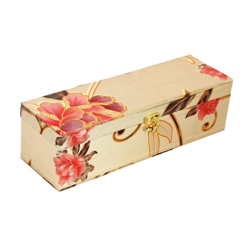 Kuber Industries Kuber Industries Floral Design Wooden 1 Piece One Rod Bangle Storage Box with Lock System (Gold) -CTKTC038182  - Image 2