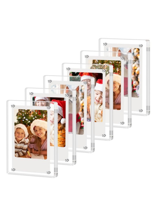 JUOIFIP 6 Pack Acrylic Polaroid Magnetic Frames For Refrigerator, Clear Picture Frames For Mini Instant Photos, 2.36 X 3.54 Inch Wallet Size Instax Magnet Frame For Fridge  - Image 1