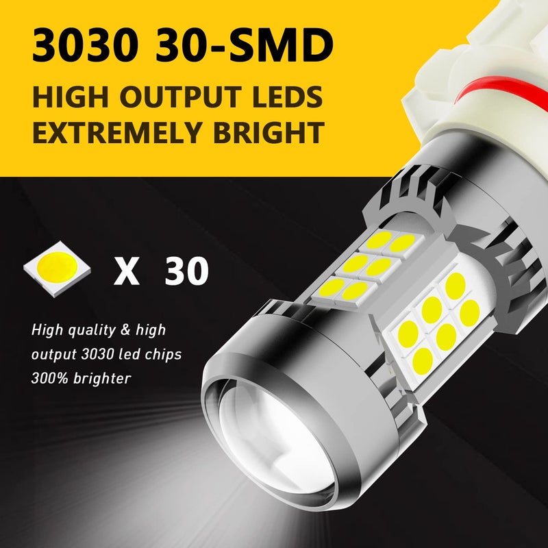 PHINLION 5202 LED Fog Light Bulbs, 3200 Lumens Super Bright, 3030 30 SMD Chips, 5201 PS19W PS24W Fog Light or DRL Replacement Lamps, 6000K Xenon White, Pack of 2 - Image 2