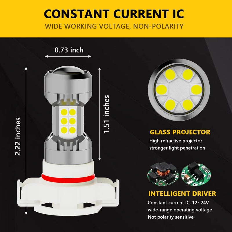 PHINLION 5202 LED Fog Light Bulbs, 3200 Lumens Super Bright, 3030 30 SMD Chips, 5201 PS19W PS24W Fog Light or DRL Replacement Lamps, 6000K Xenon White, Pack of 2 - Image 4