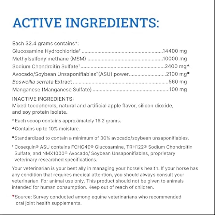Nutramax Laboratories مكمل صحة المفاصل ASU للخيول - مسحوق مع الجلوكوزامين، الكوندرويتين، ASU، و MSM، 1320 جرام - Image 4