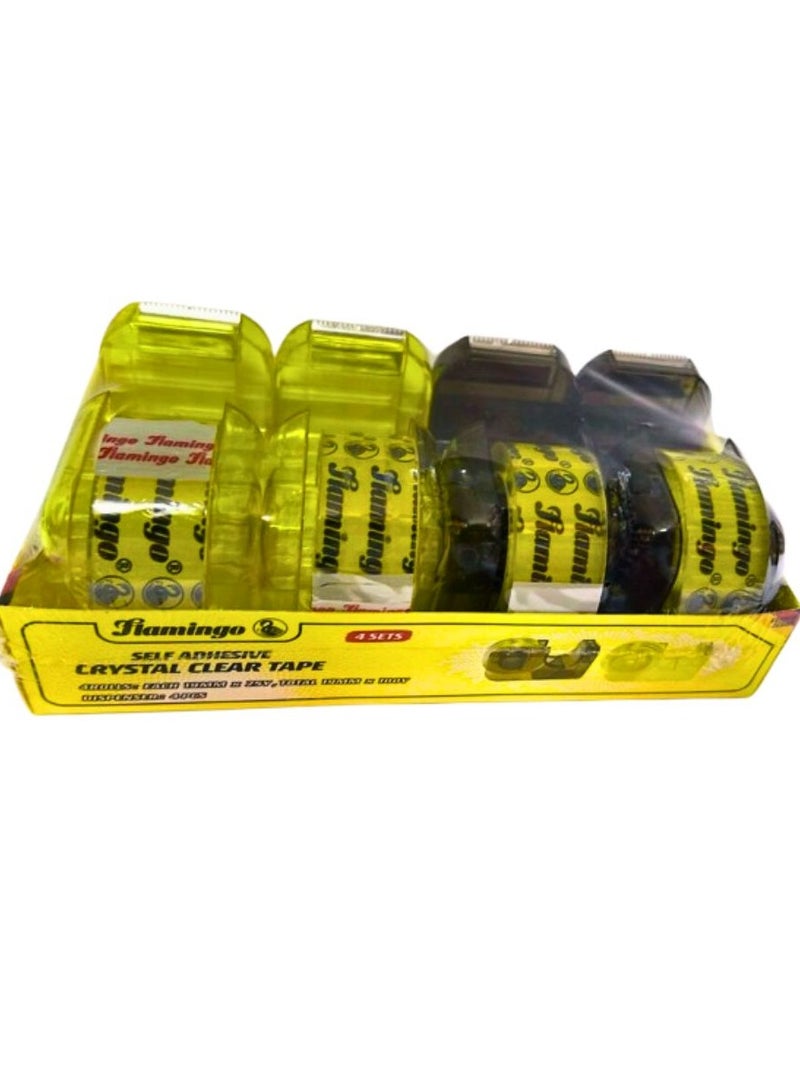 Flamingo Self Adhesive Clear Tape With Dispenser 19MM×25Yard Pack Of 4 - Image 1