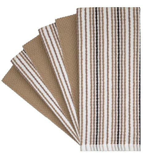 Bumble Towels Kitchen Towels 16”x 26” - 6 Pack | Large Cotton Dish Towels | Popcorn Stripe Design | 430 GSM Highly Absorbent with Hanging Loop | Tan - Image 2