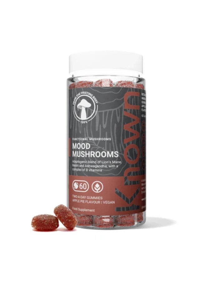 Known Mood Mushrooms Gummies – Lion’s Mane, B Vitamins, Brain Health & Hormone Balance, Natural Apple Pie Flavour – 60 Vegan Gummies, 1 Month Supply - Image 1
