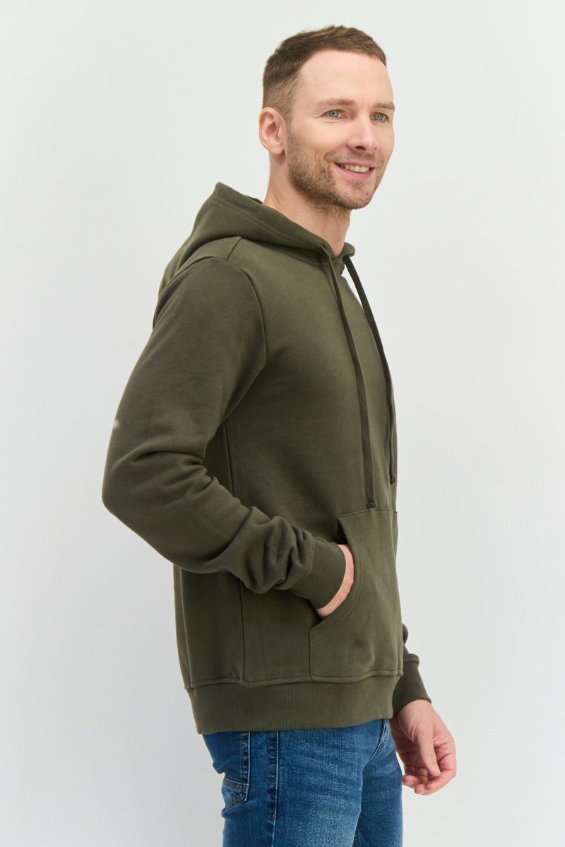 Beause Men Hooded Solid Long Sleeves Sweatshirt, Spruce Green - Image 2