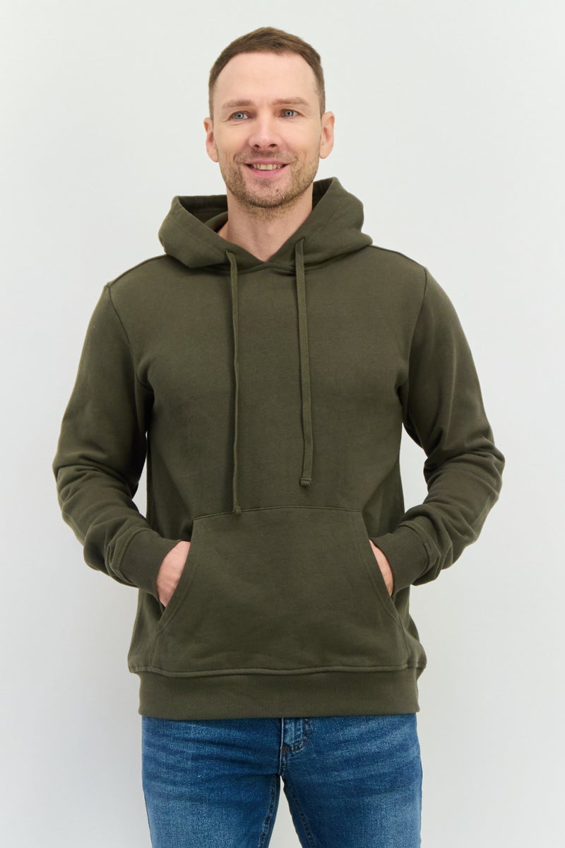 Beause Men Hooded Solid Long Sleeves Sweatshirt, Spruce Green - Image 1
