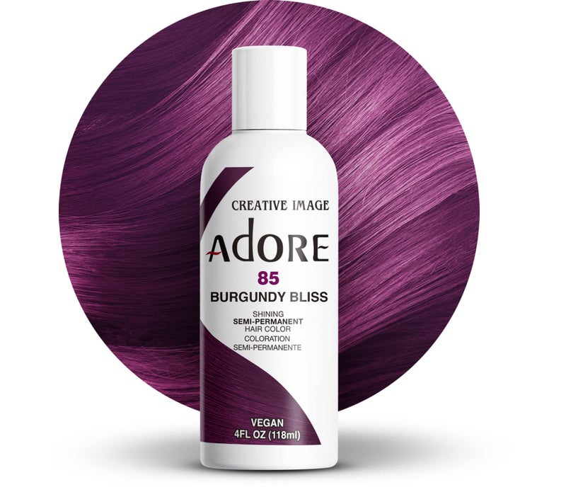Adore Semi Permanent Hair Color (085 Burgundy Bliss) | Vegan & Cruelty-Free Purple Hair Dye | No Ammonia, No Peroxide, No Alcohol | 4 Fl Oz - Image 1