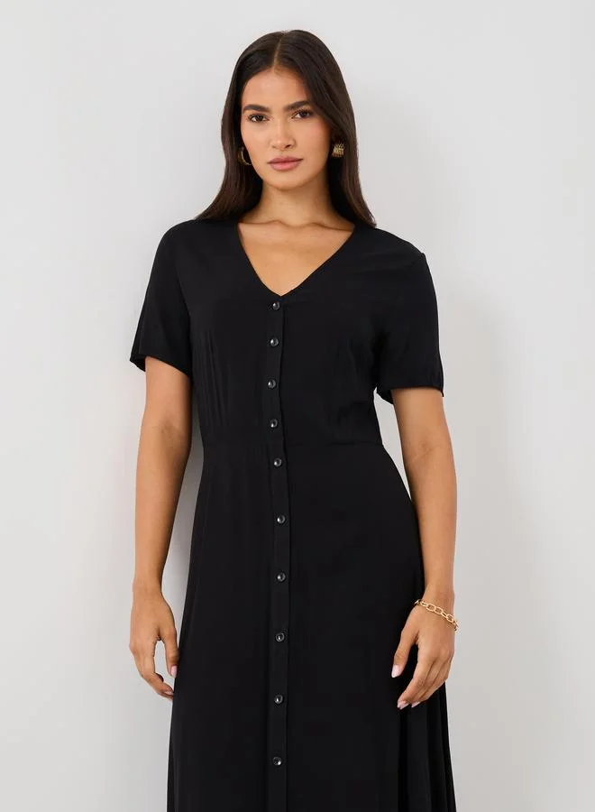 Styli Black Button Up Dress For Women Best Price UAE styli-black-button-up-dress-for-women-best-price-uae