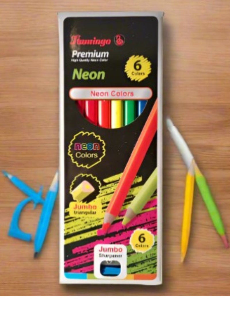 Flamingo Neon Triangular Jumbo Color Pencils Pack Of 6 - Image 2