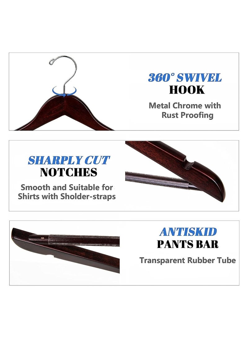 Amber Home Solid Wood Clothes Hangers Non Slip Hanger with 360 Degree Swivel Hook Dark Brown Walnut Suit Hanger Pant Hanger 30 Pcs - Image 3
