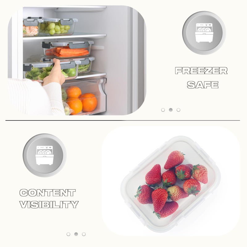 Cuiselect 5 Pack 36 Oz Glass Meal Prep Containers with Lids, Reusable Glass Food Storage Containers with Lids, Leak Proof, Microwave, Oven, Freezer and Dishwasher Safe (White) - Image 3