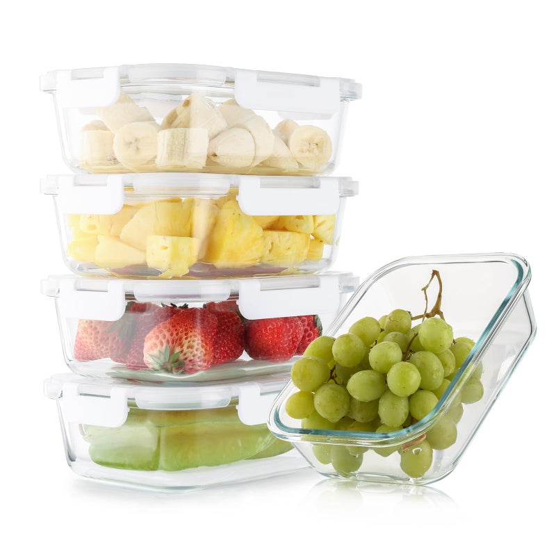 Cuiselect 5 Pack 36 Oz Glass Meal Prep Containers with Lids, Reusable Glass Food Storage Containers with Lids, Leak Proof, Microwave, Oven, Freezer and Dishwasher Safe (White) - Image 1