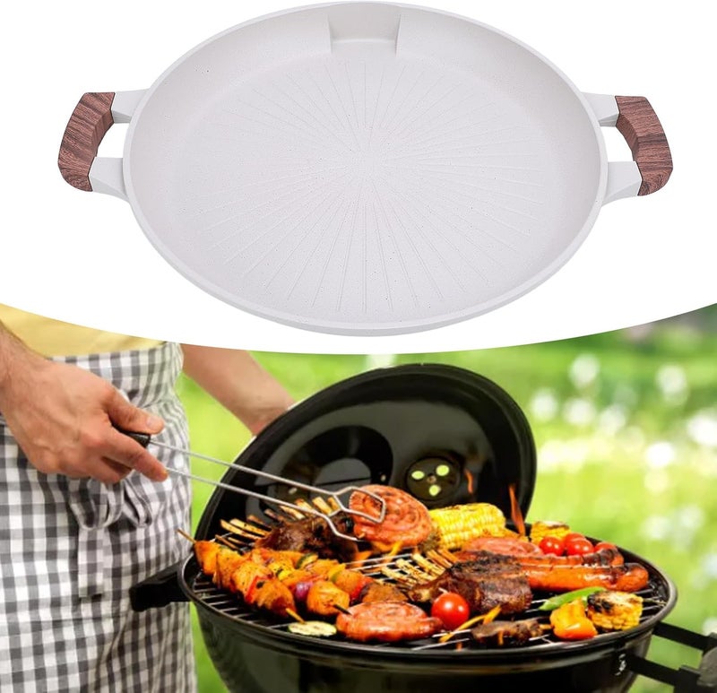 AMONIDA Round BBQ Grill Pan, Maifanite Korean Grill Plate, Lightweight Portable with Non Stick Surface & Even Heat Distribution, Ideal for Indoor Outdoor Cooking - Image 5