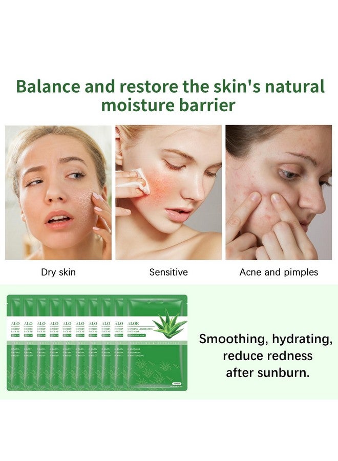 ايريف قناع الصبار المهدئ، أقنعة ترطيب الوجه، العناية بالبشرة، قناع ورقي مرطب للوجه، العناية بالبشرة الجافة والدهنية والحساسة، قناع للوجه لعلاج حب الشباب، الوقاية من الشمس، مهدئ ومنعش، عبوة من 10 قطع، 25 مل/0.88 أونصة - Image 5