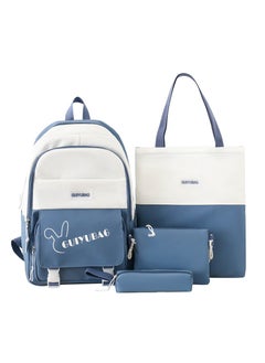 Generic Korean Style Large Capacity Backpack Set for Students Blue four-piece set 