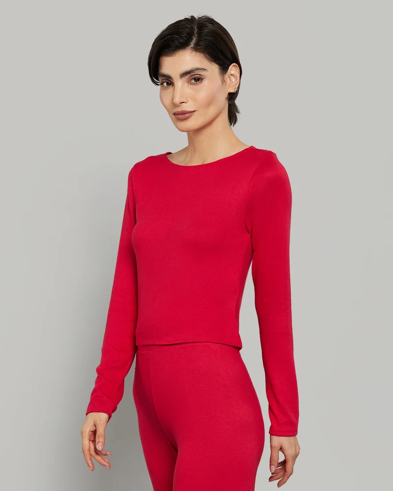 La Senza La Senza Long Sleeve Jersey Wide Scoop Neck Casual Red Lounge Top
