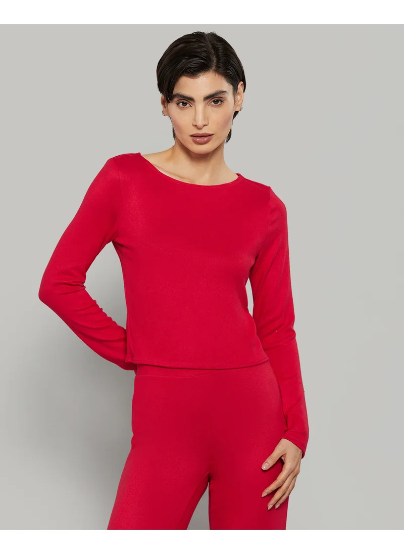 La Senza La Senza Long Sleeve Jersey Wide Scoop Neck Casual Red Lounge Top