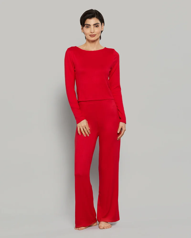 La Senza La Senza Long Sleeve Jersey Wide Scoop Neck Casual Red Lounge Top