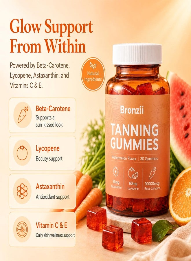 Bruiseweed Bronzii Tanning Gummies, for women and Men with Beta Carotene, Astaxanthin, Vitamin C & E, Lycopene for Natural Looking Glow, Everyday Glow Routine, Watermelon Flavor, 60 Gummies - Image 3