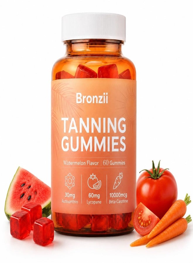 Bruiseweed Bronzii Tanning Gummies, for women and Men with Beta Carotene, Astaxanthin, Vitamin C & E, Lycopene for Natural Looking Glow, Everyday Glow Routine, Watermelon Flavor, 60 Gummies - Image 1