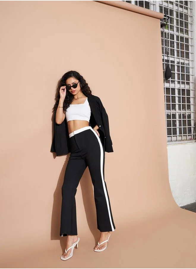 SASSAFRAS High Rise Contrast Side Panel Flared Pants by Styli