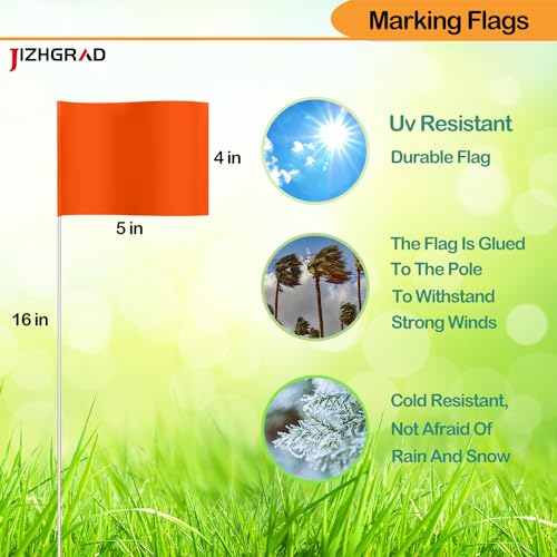 JIZHGRAD 100Pack Orange Marking Flags JIZHGRAD 16x4x5 Inch Marker Flags Use for Yard Lawn Boundary Dog Training Survey Landscape Sprinkler Surveyor Garden Construction High Visibility Sturdy Versatile UV Weather Resistant - Image 3