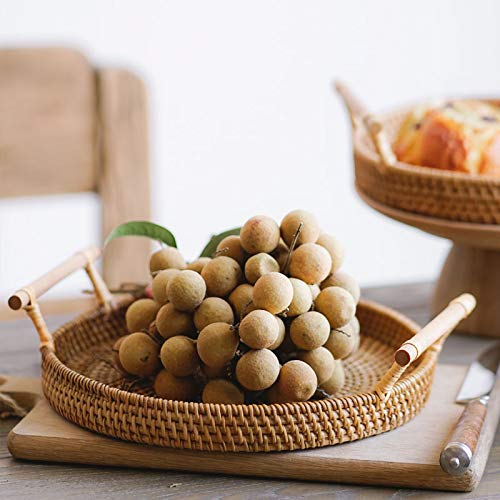 DECRAFTS Round Rattan Tray Woven Bread Basket with Handles Small Cracker Tray for Serving Dinner Parties Coffee Table Tea (Natural 11 inches Diameter) - Image 2