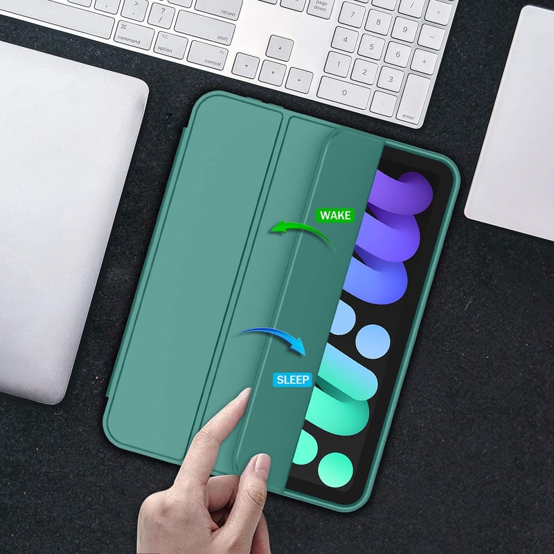 iMieet حافظة iMieet لجهاز iPad mini 7 2024 (A17 Pro)، حافظة iPad mini 6 (8.3 بوصة، موديل 2021)، حافظة لجهاز iPad mini من الجيل السابع/السادس مع حامل قلم، حافظة ذكية قابلة للطي مع ظهر ناعم من TPU، أخضر غامق - Image 5