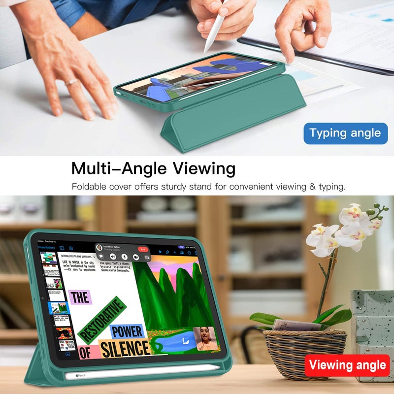 iMieet حافظة iMieet لجهاز iPad mini 7 2024 (A17 Pro)، حافظة iPad mini 6 (8.3 بوصة، موديل 2021)، حافظة لجهاز iPad mini من الجيل السابع/السادس مع حامل قلم، حافظة ذكية قابلة للطي مع ظهر ناعم من TPU، أخضر غامق - Image 4