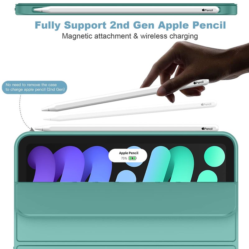 iMieet حافظة iMieet لجهاز iPad mini 7 2024 (A17 Pro)، حافظة iPad mini 6 (8.3 بوصة، موديل 2021)، حافظة لجهاز iPad mini من الجيل السابع/السادس مع حامل قلم، حافظة ذكية قابلة للطي مع ظهر ناعم من TPU، أخضر غامق - Image 2
