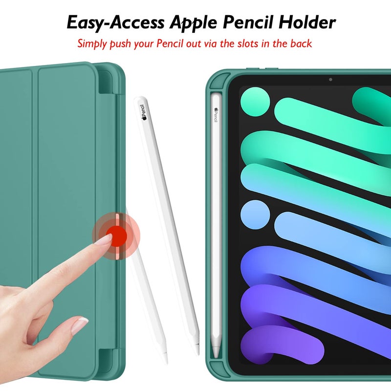 iMieet حافظة iMieet لجهاز iPad mini 7 2024 (A17 Pro)، حافظة iPad mini 6 (8.3 بوصة، موديل 2021)، حافظة لجهاز iPad mini من الجيل السابع/السادس مع حامل قلم، حافظة ذكية قابلة للطي مع ظهر ناعم من TPU، أخضر غامق - Image 3